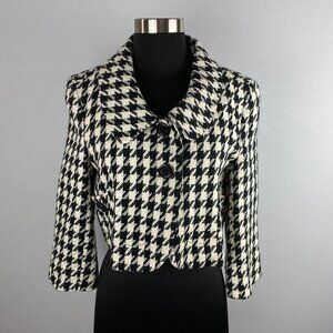 Tulle Anthropologie Houndstooth Cropped Jacket Wool Blend Work Job Career L